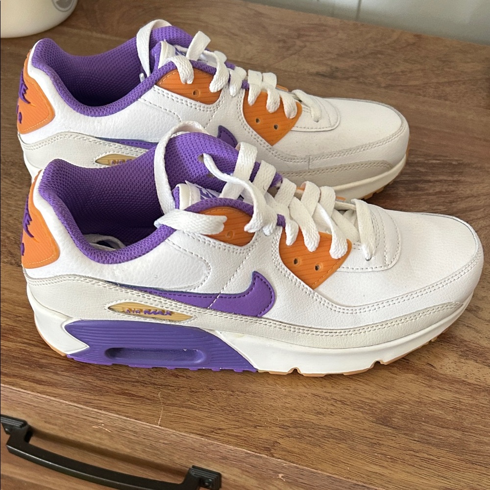 Youth White, Orange, and Purple Nike Airmax Sneakers